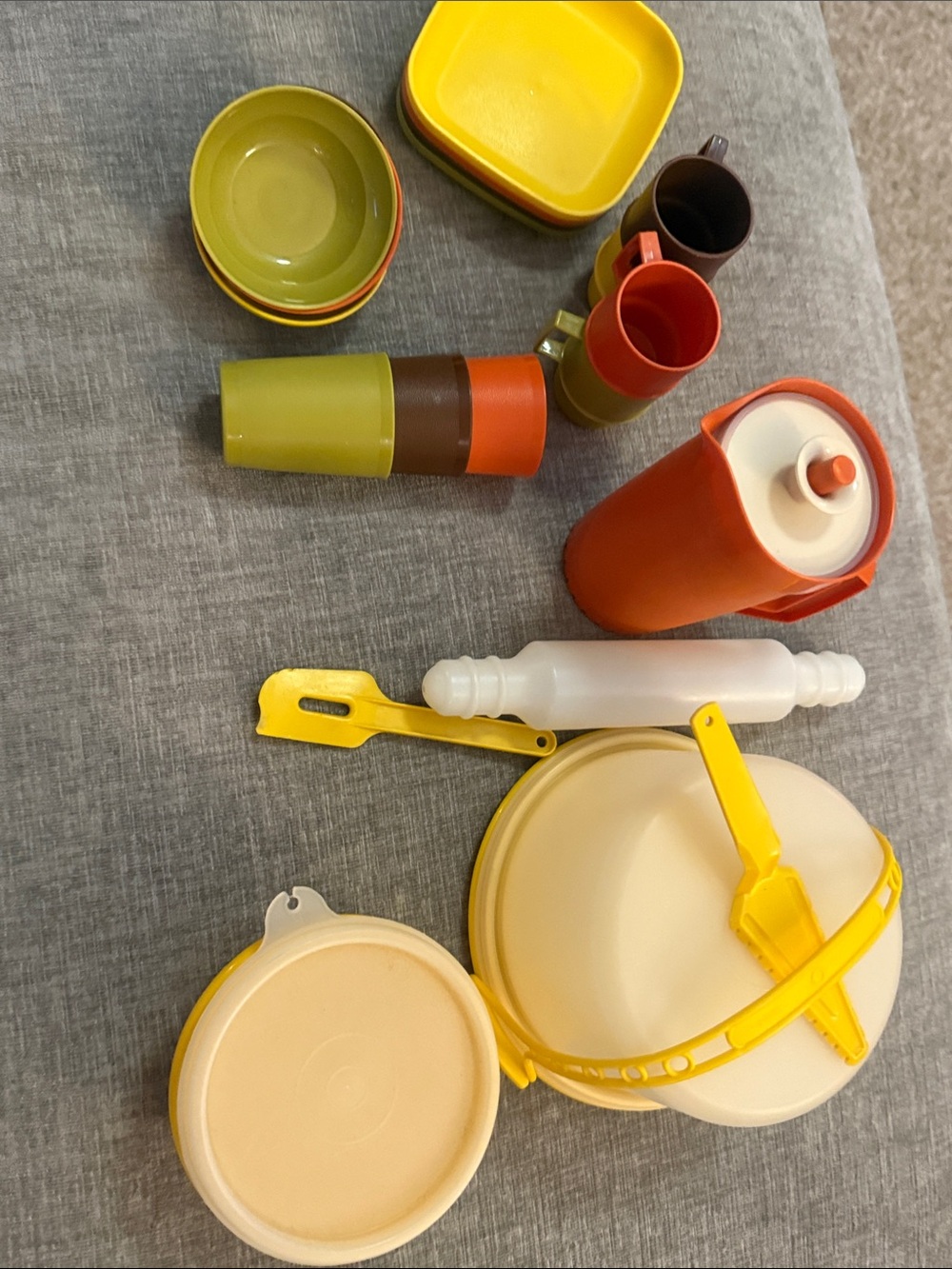 Vintage Mixed Tupperware toys Dinnerware Set - Yellow, Orange, Green, Brown